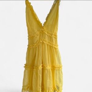 Windsor Boho Ruffle Babydoll Yellow Mini Dress Strapless Coquette size Medium